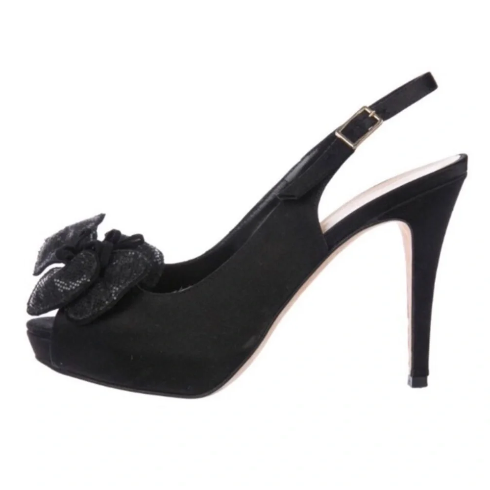 Kate Spade Satin Peep Toe Floral Embellished Heel